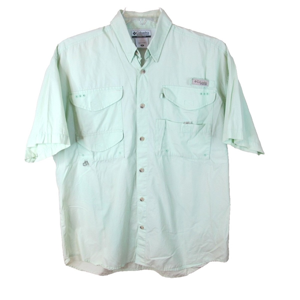Vintage Columbia PFG Short Sleeve Fishing Shirt Men's Medium Mint Green